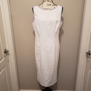 New York & Co Eva Mendes White & Lilac Contrast Binding Sheath Dress Siz…